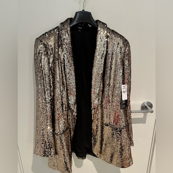 NWT Express sequin open front boyfriend blazer size L, gold - Picture 3 of 4